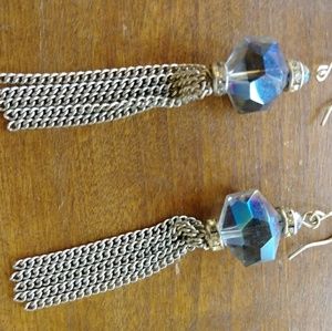 Blue jewled tassel earrings